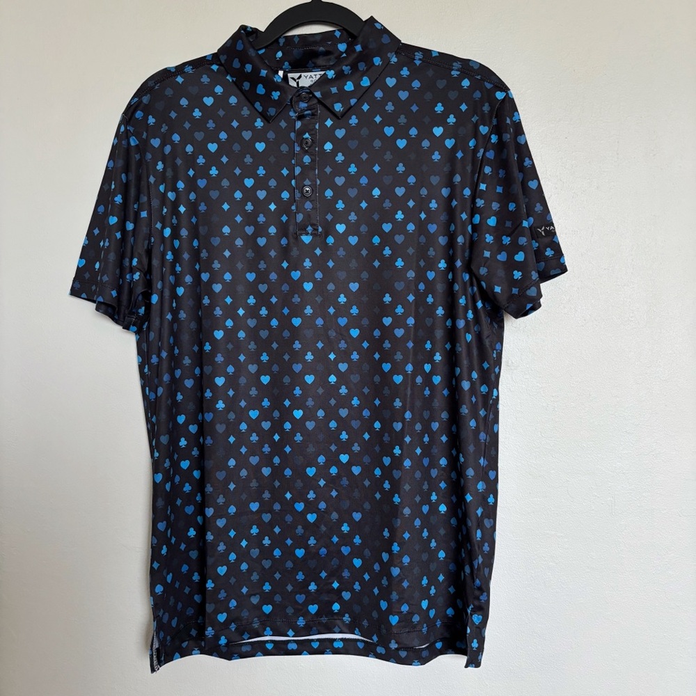 YATTA Golf Royal Flush Polo Shirt Men’s Small NEW Blue Club Diamond Heart Spade